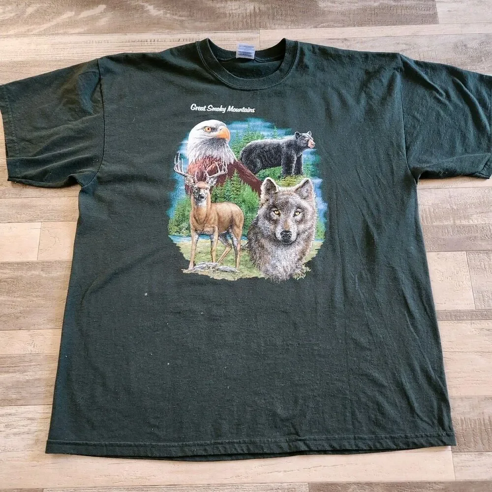 Great Smoky Mountains T-Shirt  Sz XL Whitetail Deer Wolf Black Bear Eagle USA - Picture 4 of 11